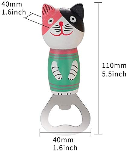 Stainless Steel Wooden Cute Cats Beer Bottle Opener With Magnet