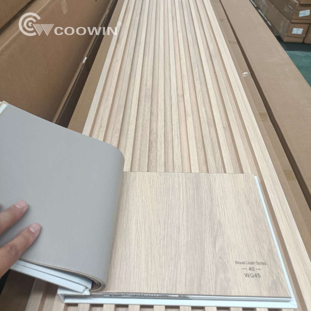 Coowin Wpc Wooden Grain Laminated Indoor Wpc Wall Panel For Interior Decoration