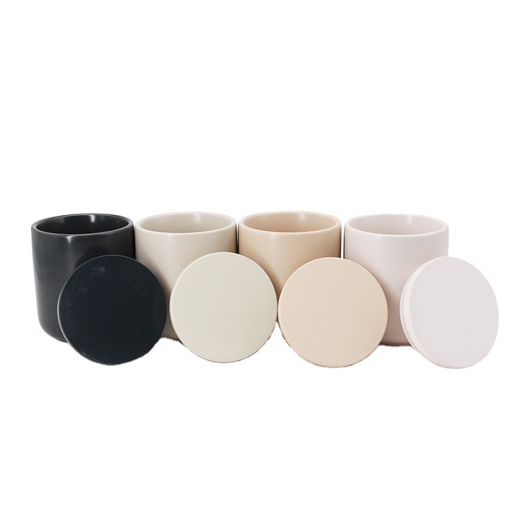 Minimalism style home decoration pieces matte custom logo wedding decor white ceramic candle jar with lid