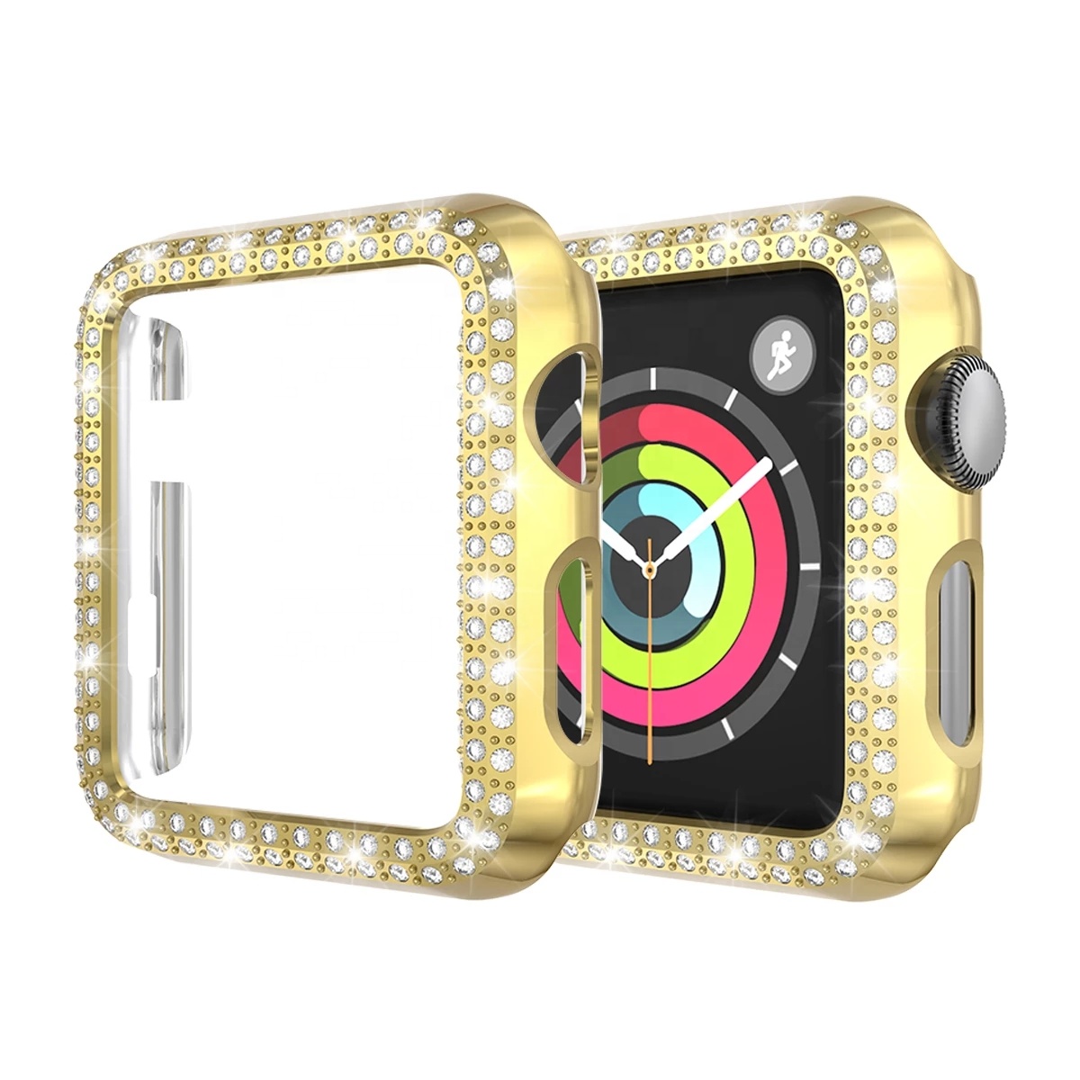 Двухрядные Алмазный чехол для Apple Watch, версии 6/5/4/3 бампер Рамка протектор, 38, 40, 42, 44 мм Крышка для наручных часов iWatch, аксессуары