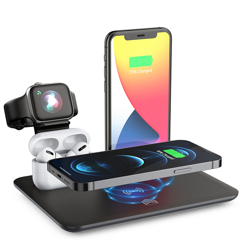 Oem Custom Universal Portable 15w Qi Certified Smartwatch 4 in 1 Fast Wireless Charger Station Stand For iphone