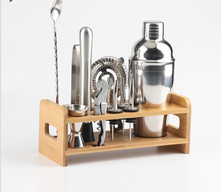 100% Organic Bartender Rack, Bamboo Storage Holder Bartender Shaker Tools Rack