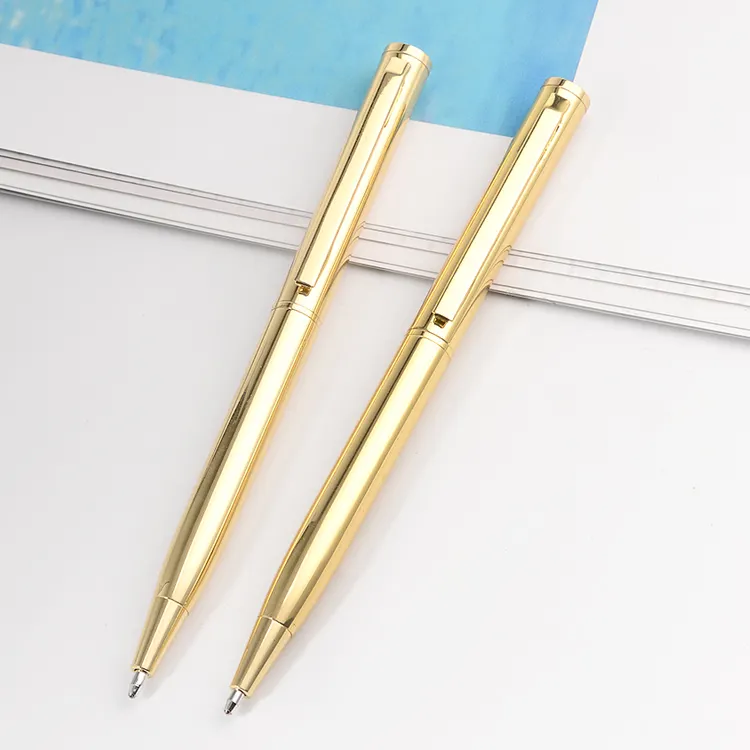 Wholesale Small Ball Pen Metallic Gold Color Metal Pocket Pen Notebook Mini Pen Gift for Hotel Wedding Corporate