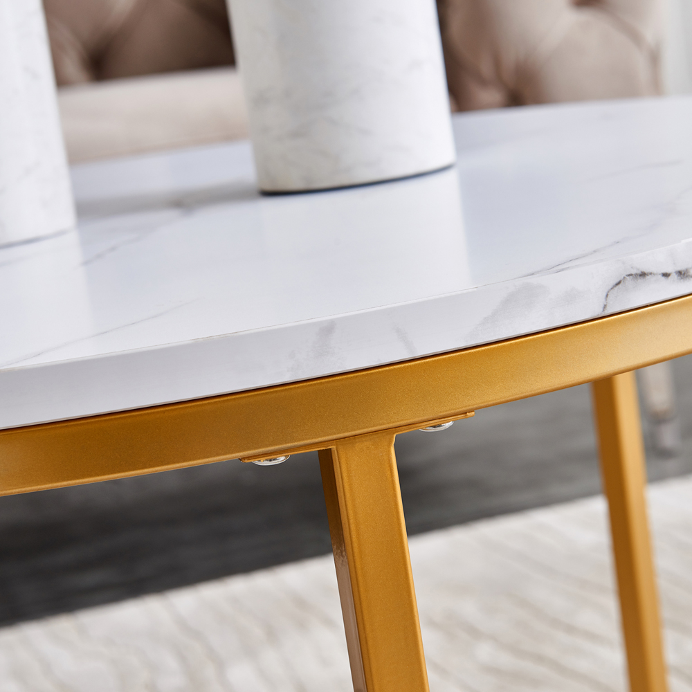 Modern Nesting Coffee Table Golden Metal Frame with Marble Color Top Diameter 31.5"