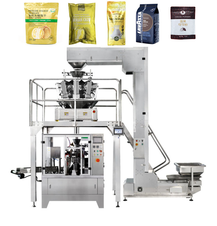Sachet automatic coffee bag filling packing machine manufacturer with bucket conveyor