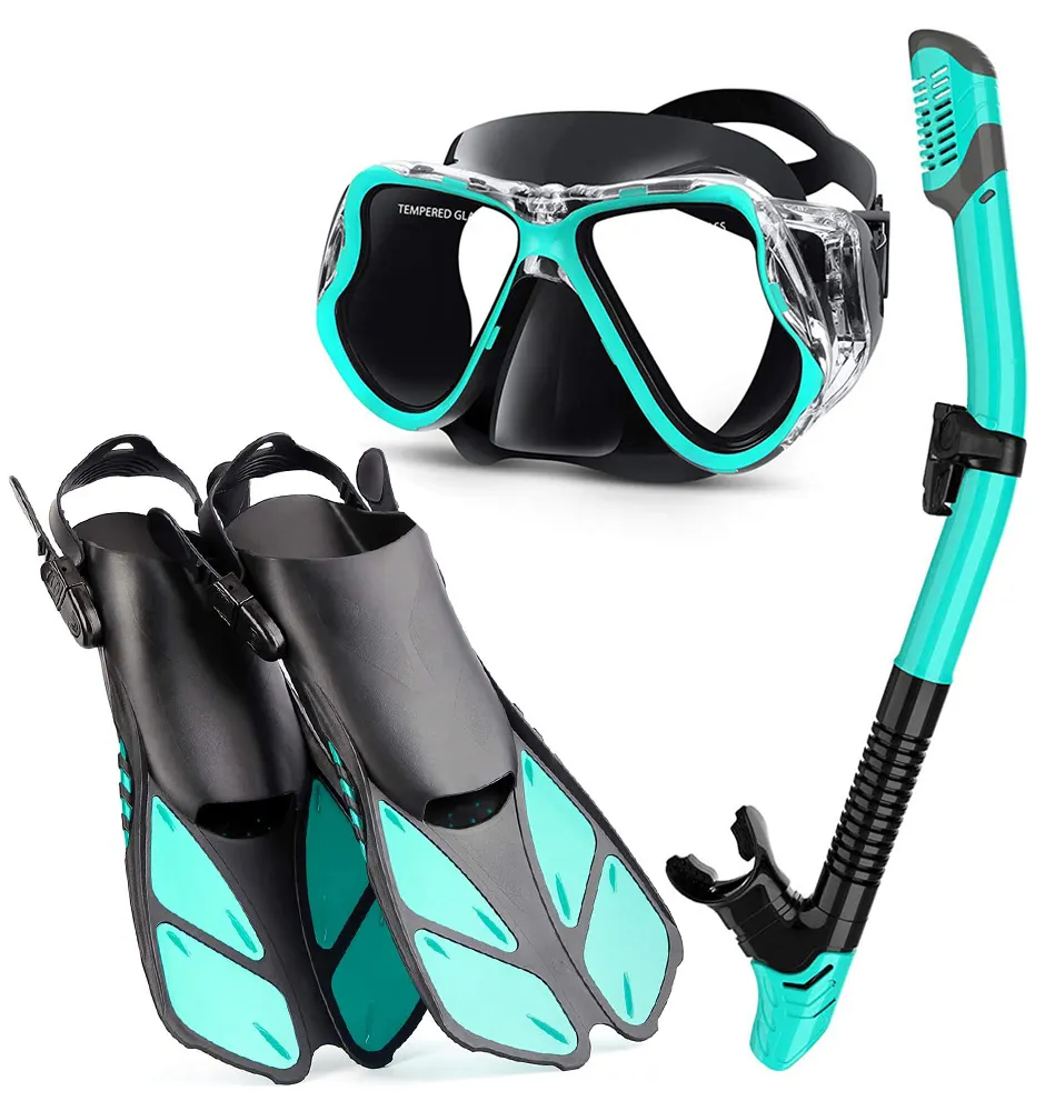 CE/ BSCI Factory Supply Snorkeling Diving Set With Silicone Diving Mask Dry Top Snorkel and Adjustable Fins