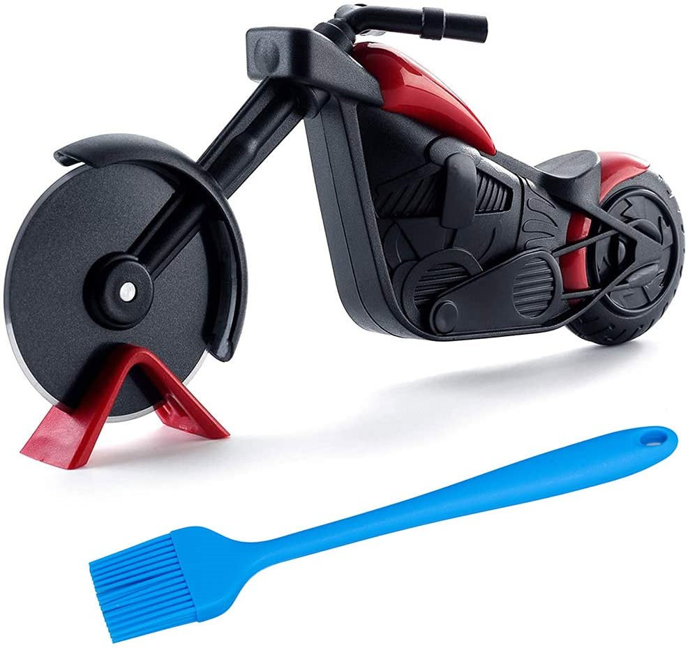 Stainless Steel Pizza Slicer Motorcycle Shape Pizza Slicer Cutter Wheel With a Kickstand Pizza Cutter Wheel