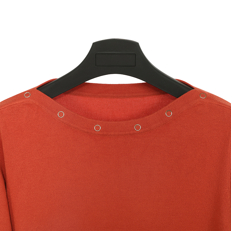 Custom Knitted Sweater Boat Neck Knitted Jumper With Mental Eyelets Sweater for Woman