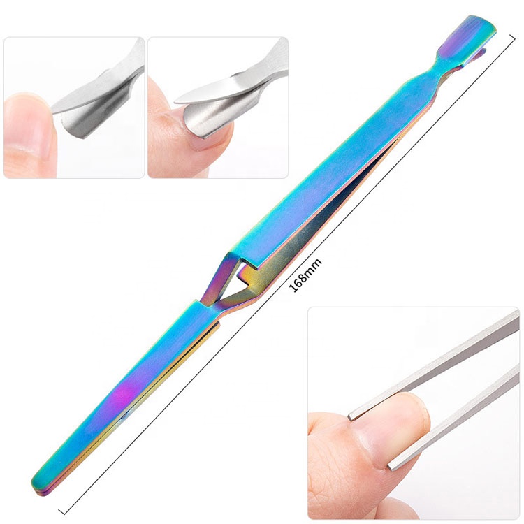 Low Price Nail Art X-type Stainless Steel Manicure Tweezers Multi-function Push Tweezers Crystal Extension Nail Shaping Clip