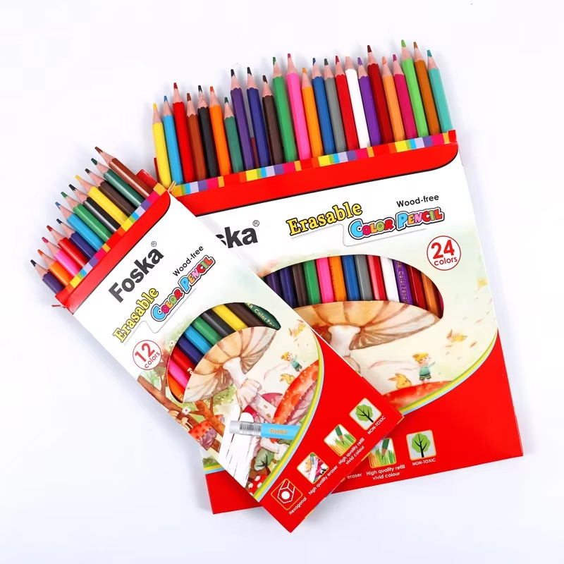 Foska 7.0'' 12 24 Colors Student Drawing Erasable color pencil Set