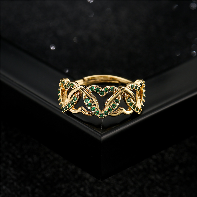 Hot Sale Micro Pave Rhinestone Crystal Hollow Heart Ring Stylish Delicate Cubic Zirconia Heart Open Ring For Women Girls