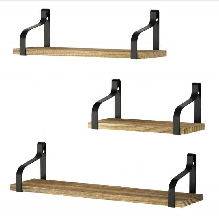 NO.4460 BAYKA Floating Shelves Wall Mounted Set of 3, Rustic Wood Wall Shelves for Living Room, Bedroom, Bathroom