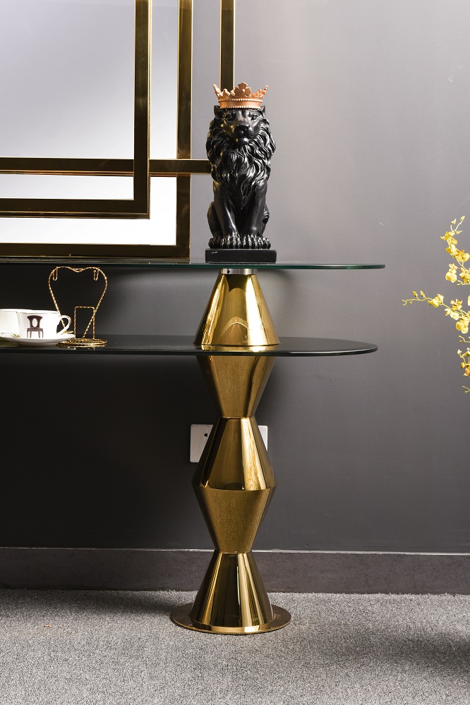 Popular Modern European style glass and silver MDF console table with new design mirror for home furniture