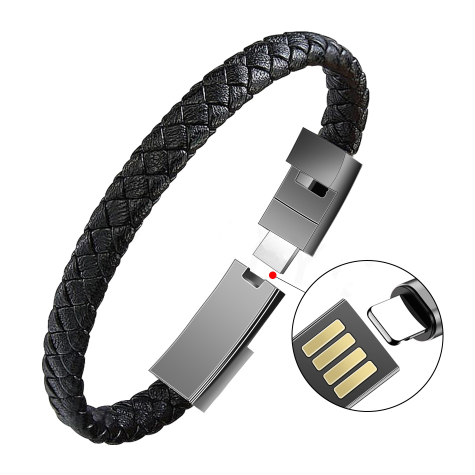 Магнитный кабель Micro Usb Type-C для передачи данных, удлинитель для быстрой зарядки телефона, плетеный кожаный браслет
