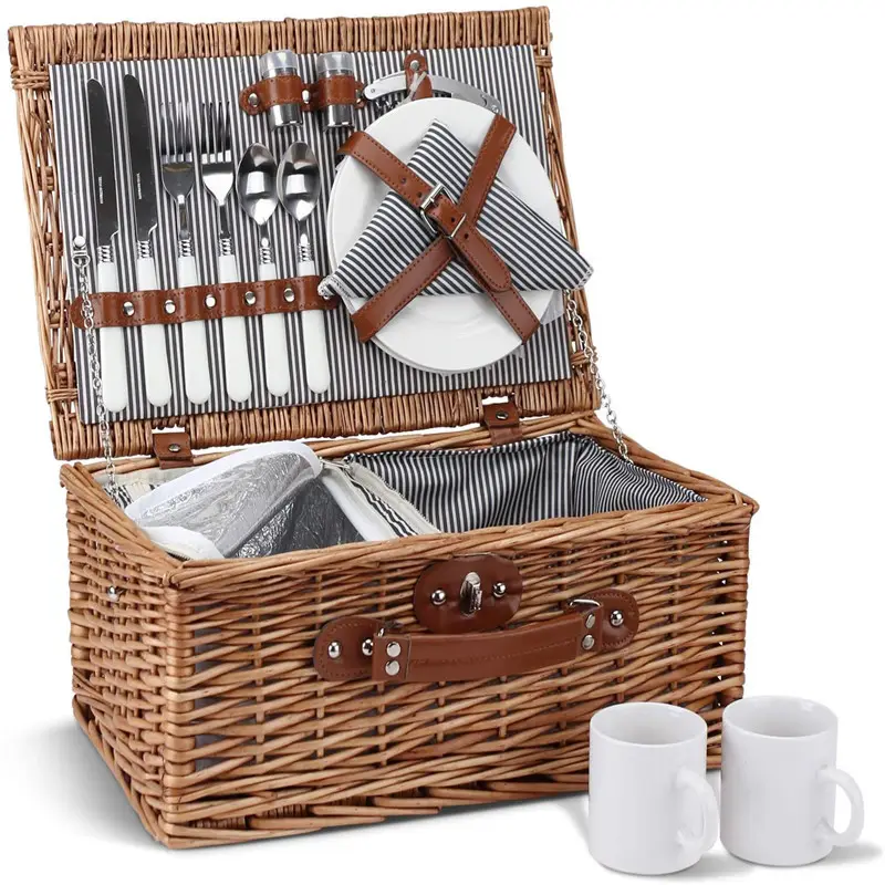 High quality  2 person willow picnic basket  willow picnic basket set wicker hamper empty