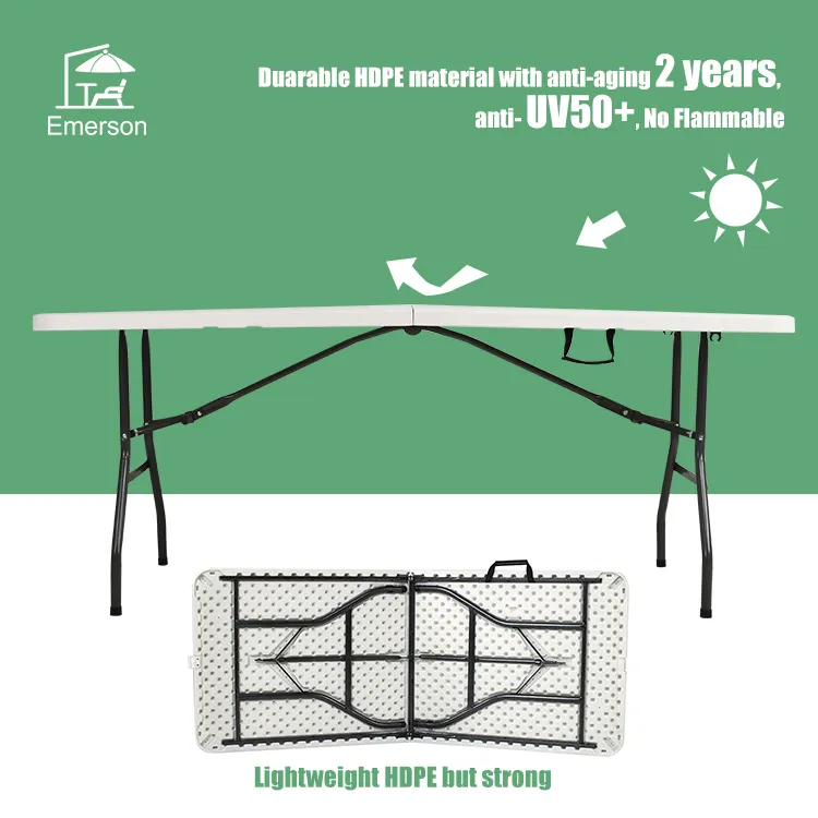 EMERSON 4ft Outdoor Furniture Folding Table Picnic Rectangle Plastic Tables Portable Plastic Folding Tables