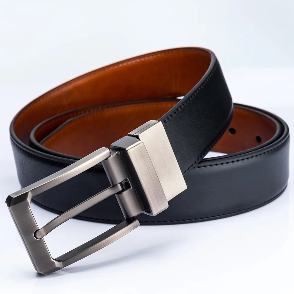 Fashion Brand Reversible Belt Rotated Buckle Mens Genuine Leather Belt