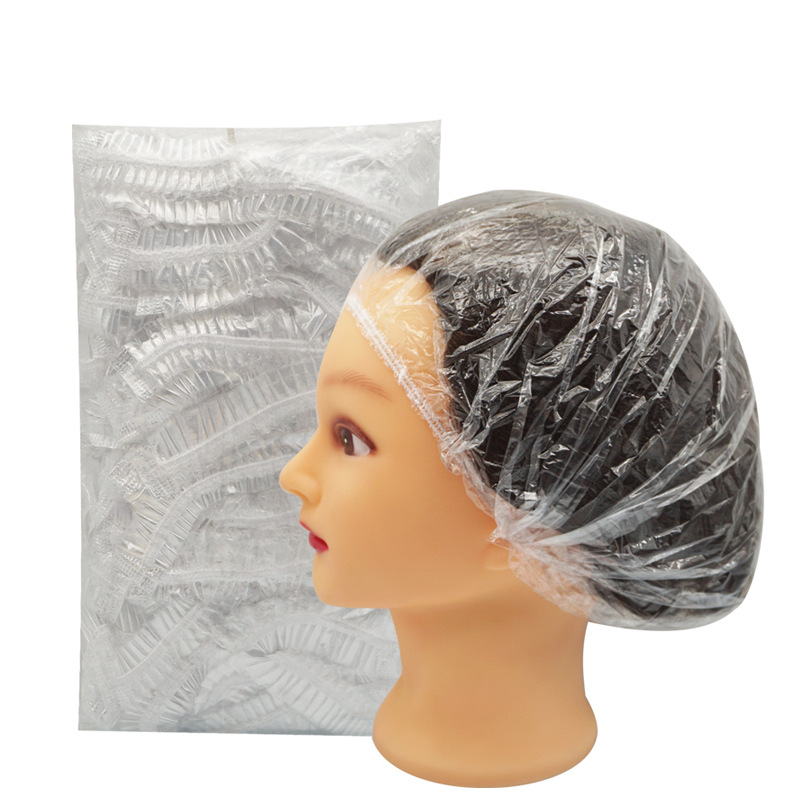 100 Pcs Disposable Plastic Elastic Bath Cap Disposable PE Shower Cap Disposable Strip Waterproof Hair Cap