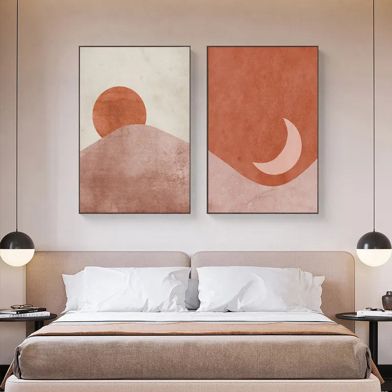 Abstract Landscape Sun and Moon Scene Boho Canvas Prints Painting Wall Art Pictures Posters for Living Room Home Decor