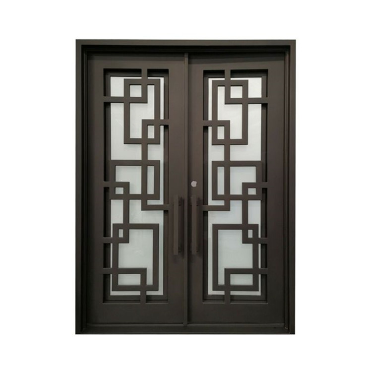 Garage store double entry Doors with Antique wrought iron glass windows insert