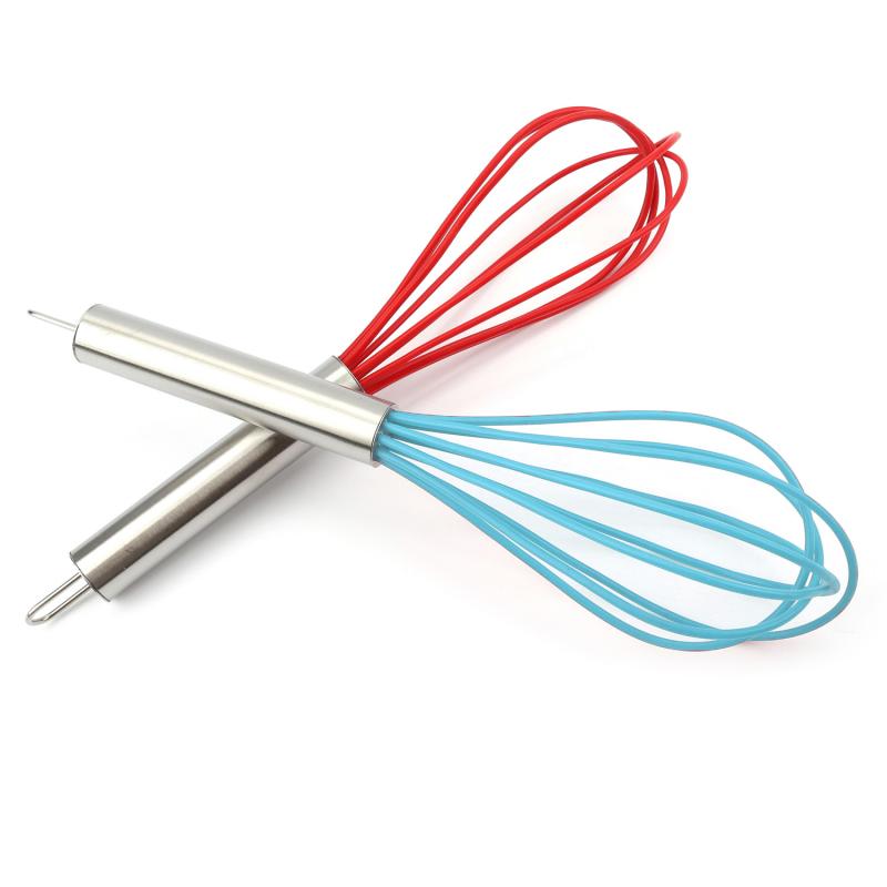 Highly Quality Food Grade Cream Stirring 8 inches Kitchen Tools Stainless Steel Egg Beater Silicone Egg Whisk