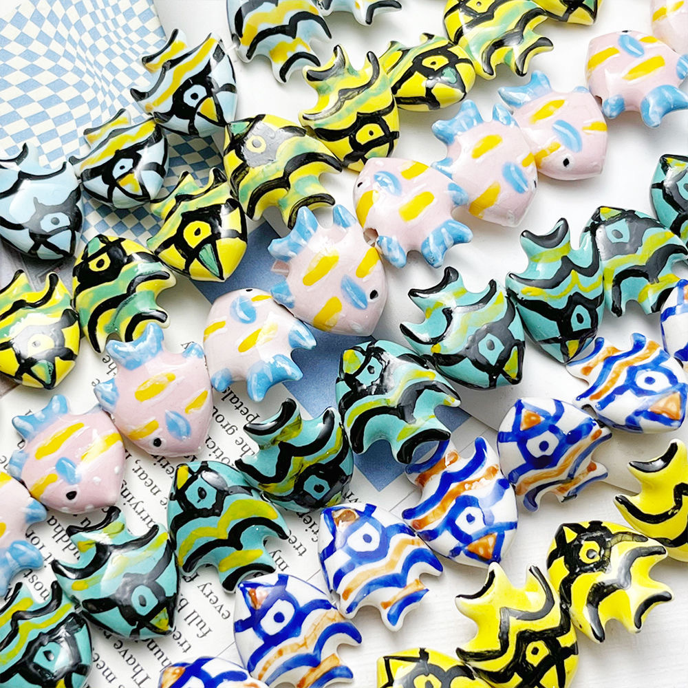 Tropical Fish Ceramic Bead for DIY Beaded Bracelet Necklace Colorful Vintage Handmade Accessories Clay & Porcelain Beads