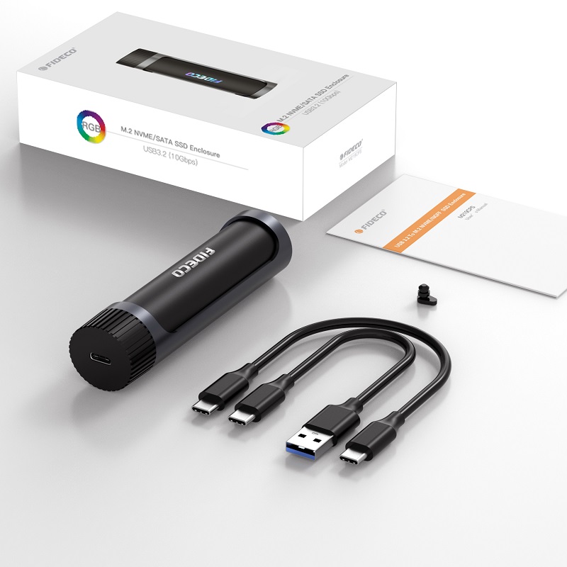 New RGB light usb 3.2 gen 2 m.2 ssd nvme ngff 2 in 1 enclosure m 2 nvme to usb adapter case