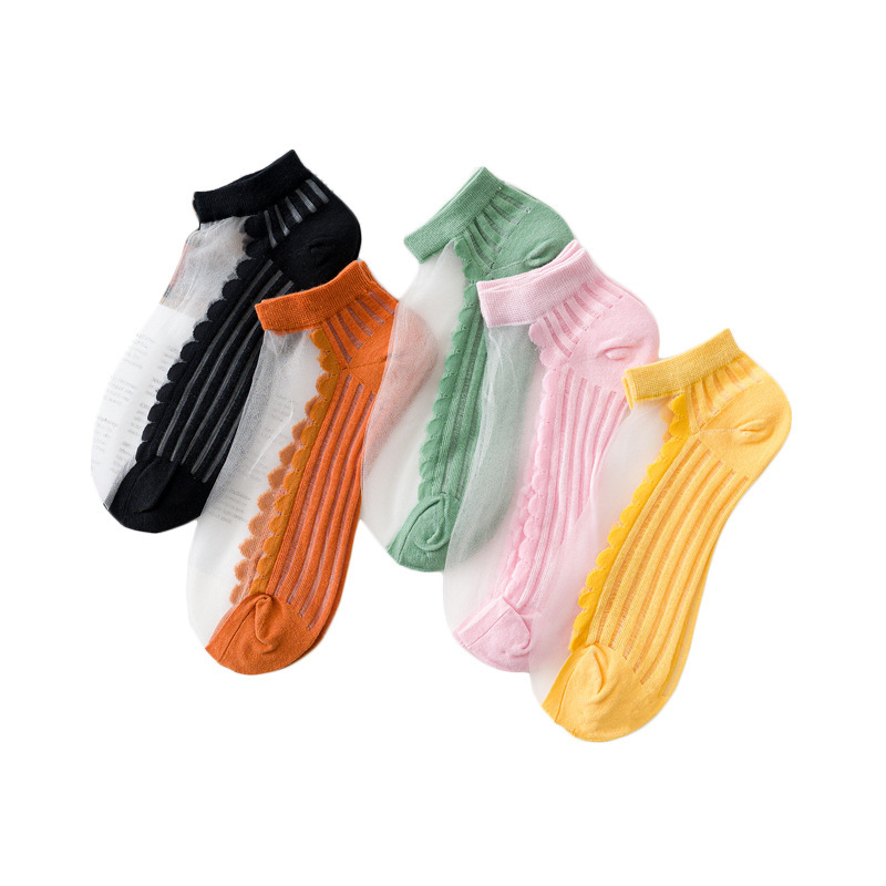 New Style Glitter soft mesh Striped Cuff Sheers Ankle Socks for women