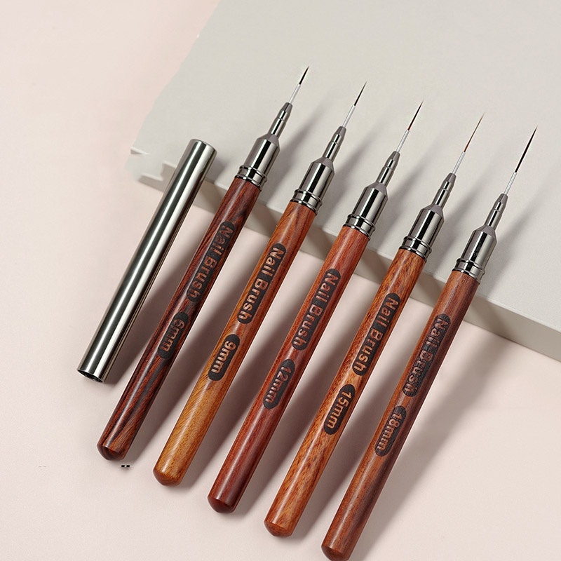 Wholesale wooden handle nail liner brush ultra thin liner nail brushes drawing french stripe line painting flower pen