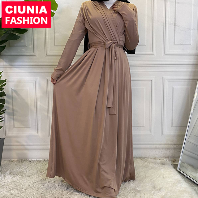 6421 # Abaya мусульманские платья, скромная повседневная одежда, большие размеры, мягкая трикотажная однотонная плиссированная длинная одежда