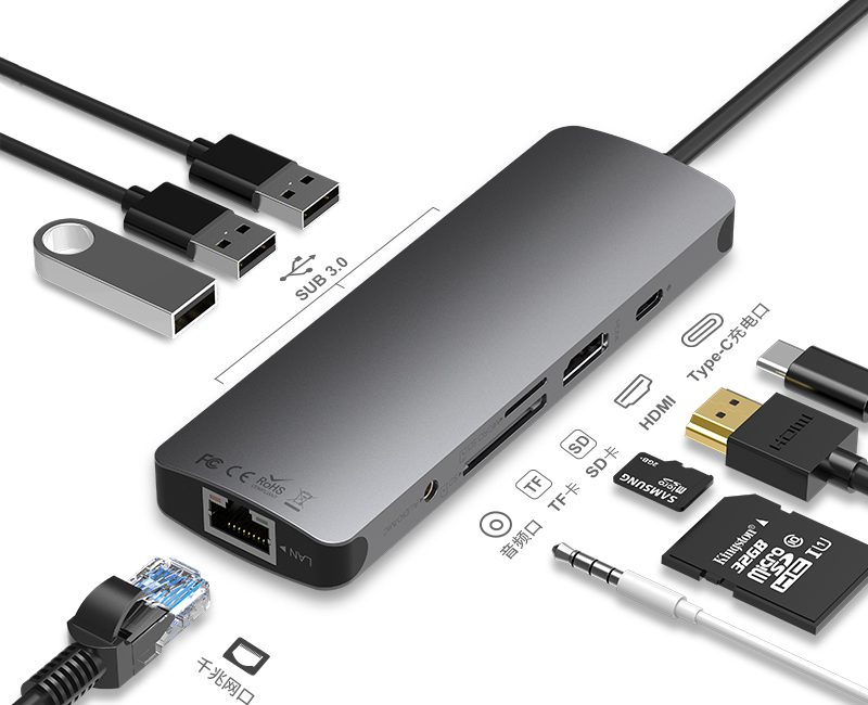 9 в 1 Usb-c концентратор адаптер Type-c концентратор 4k Tf Sd H DMI 3,5 мм аудио конвертер Ethernet Usb 3,0 Usb C концентратор