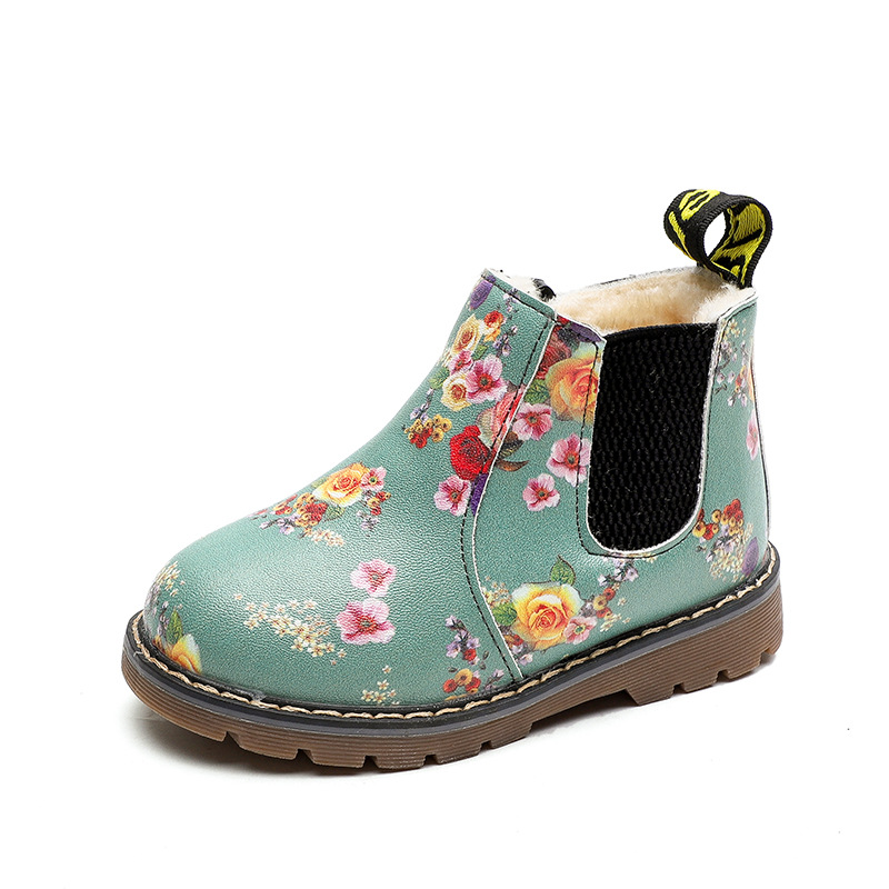 Wholesale Kids Casual Printing Flower Boots Winter Plush Children Kids Shoes Kids Snow Boots Shoes Martin Boots