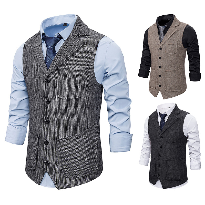 Springway 2021 new mens high quality single-breasted utility dress waistcoat turn-down collar pocket men's suit vest