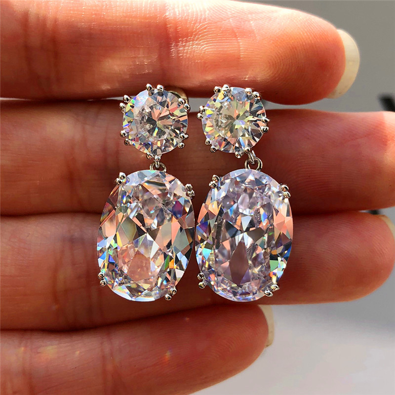 Bling капли воды большой камень циркон стерлингового серебра, серьги со шпилькой, для женщин, модные серьги ювелирные изделия из жемчуга