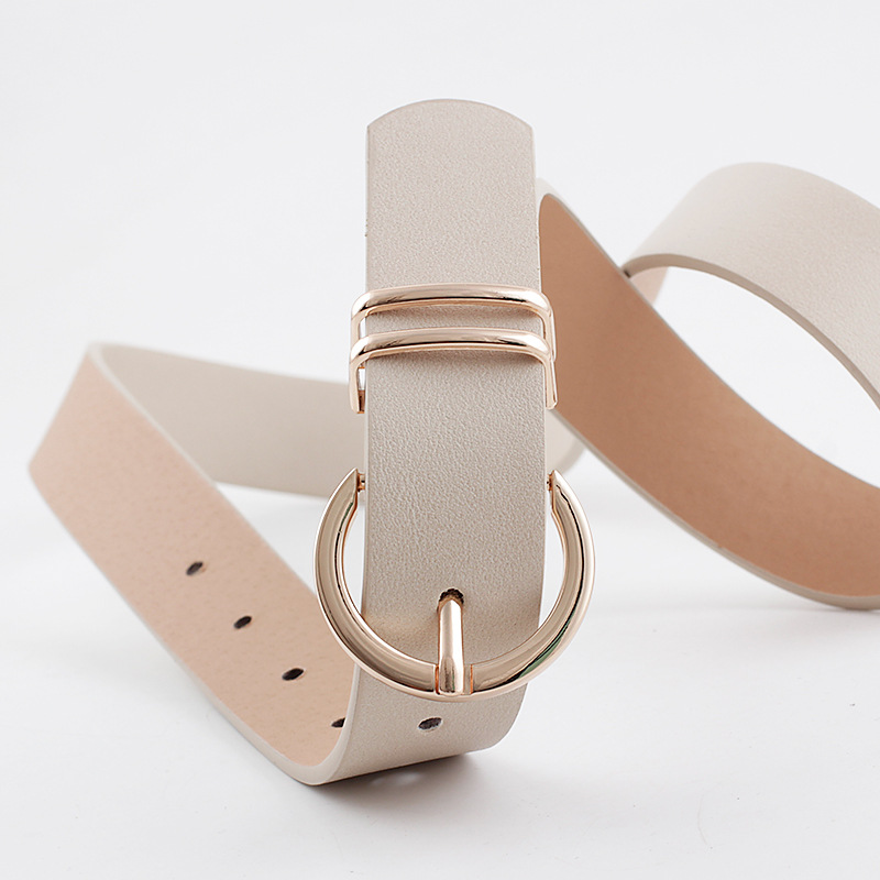 Hot sellingTrouser Belt Fashion Glossy Pin Buckle Double metal loop Pu Leather Waistband Decorated Jeans Dress Belt Female
