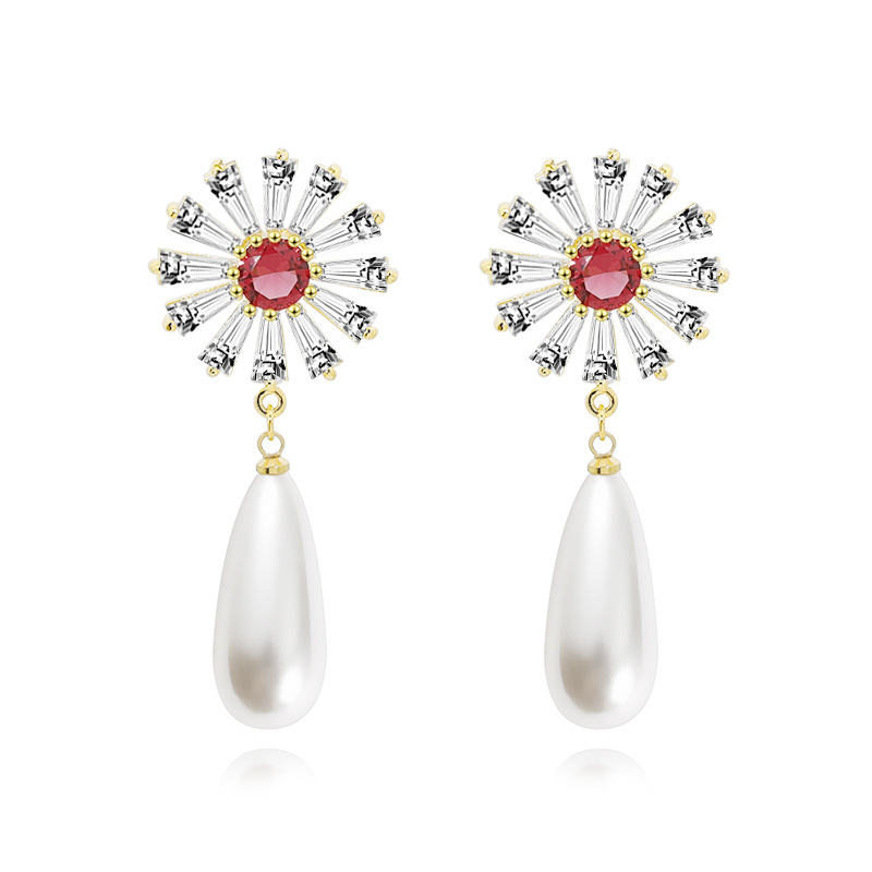 Temperament Earrings Diamonds Droplets Pearl Accessories Earring Flower