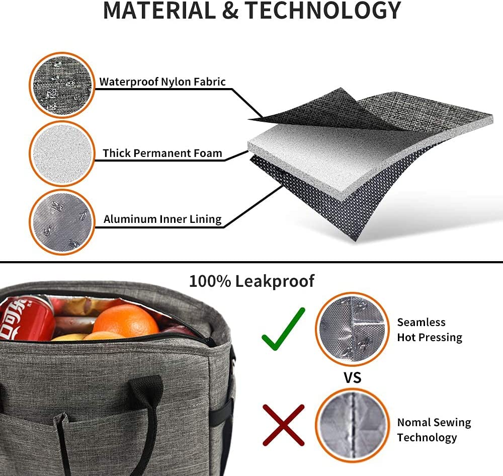 Custom Portable Aluminium Foil Waterproof insulated Soft Thermal Lunch Cooler Bag for Food with Shoulder Strap