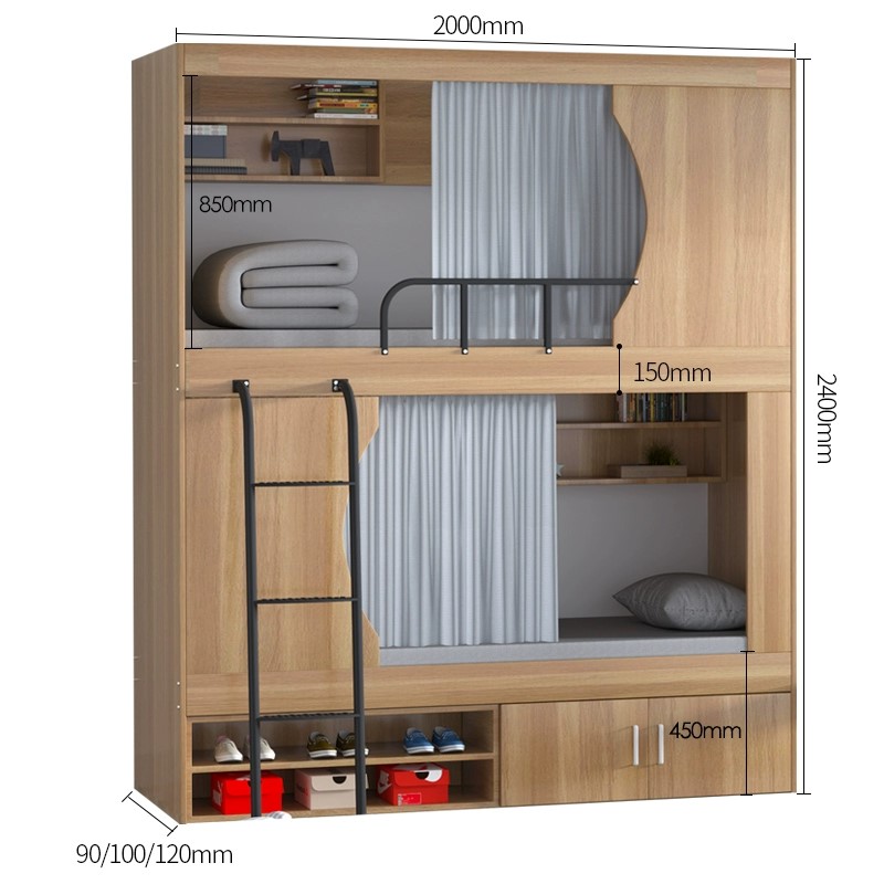 Modern children's Metal Steel Frame Double Layered Double Layered Loft bed With Desk Stairs And Wardrobe