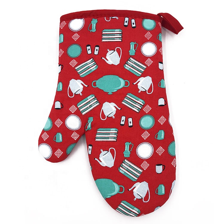 Factory Customized Pattern Cotton Oven Mitts Kitchen Insulation Gloves Red Short Oven Gloves