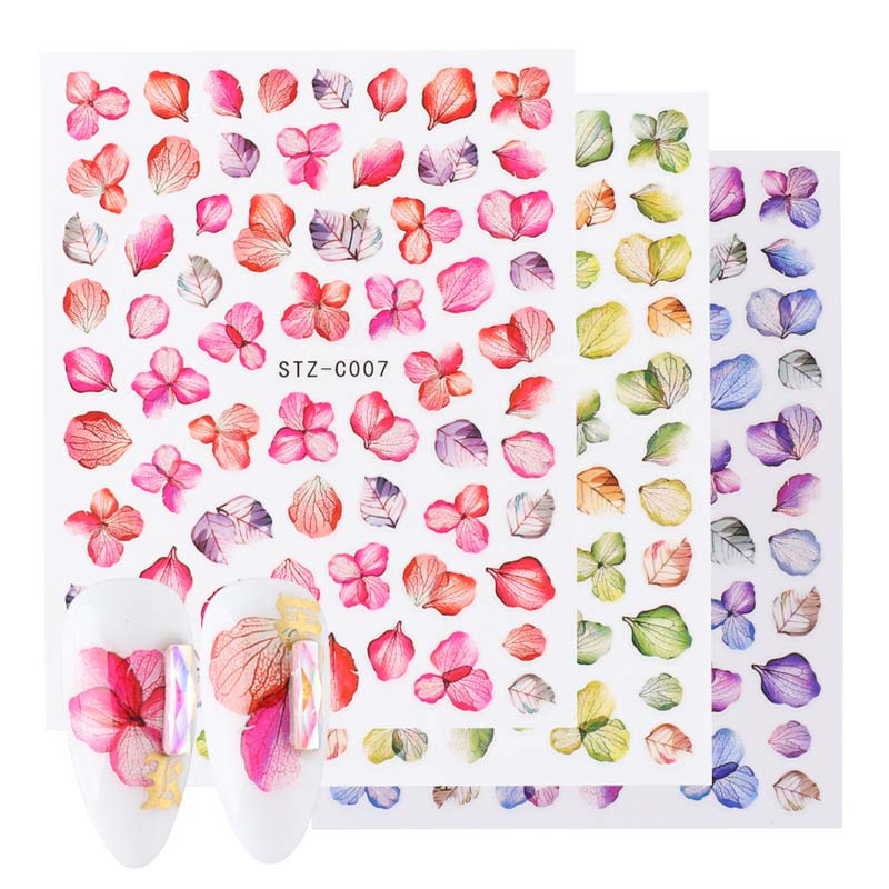 New Arrival Watercolor Flower Dried Flower Maple Leaf Rose Design Nail Sticker Self-adhesive Sticker Decals Nail Art