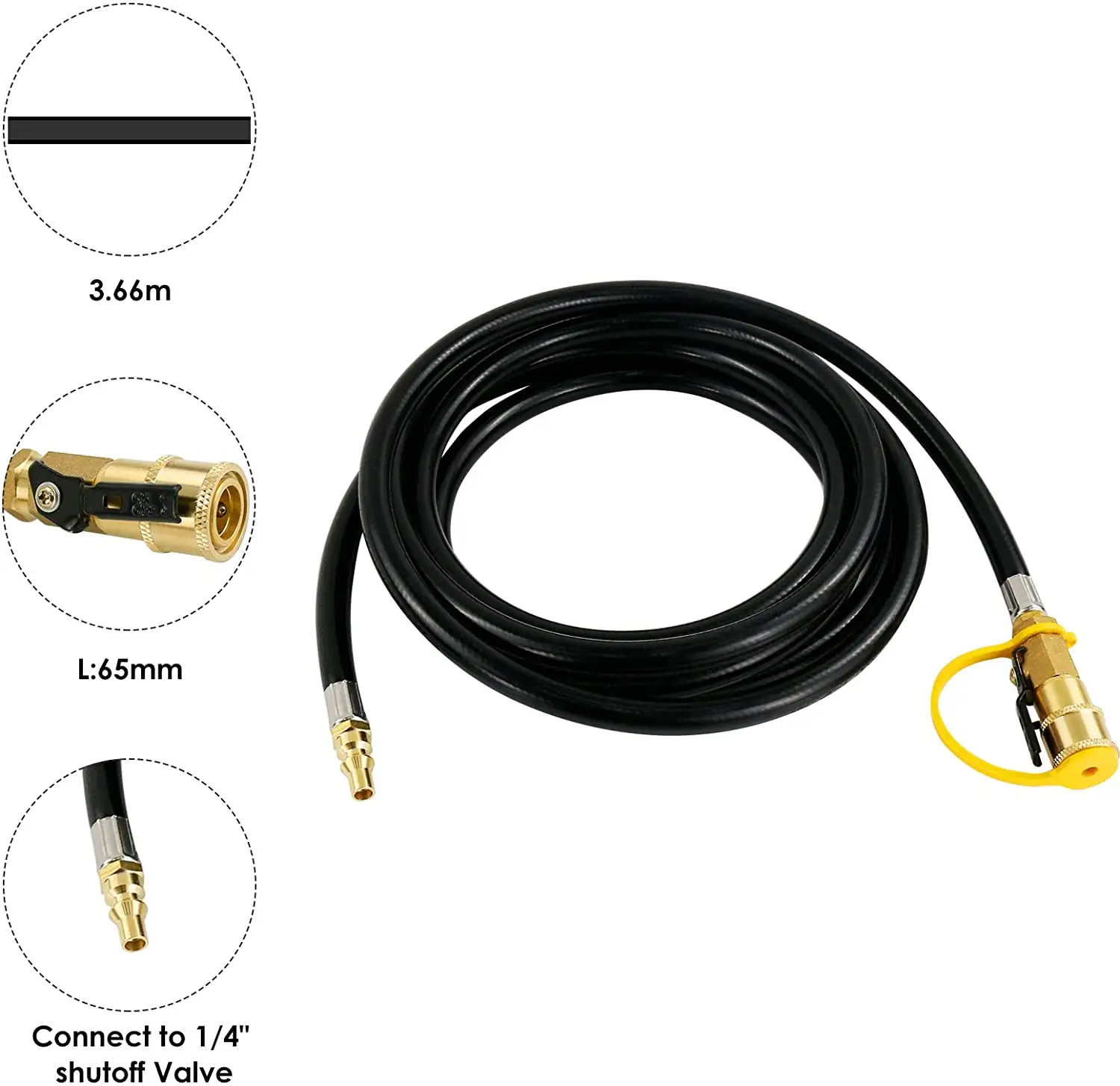 12 Feet Low Pressure Propane Quick-Connect Hose RV Quick Connect Propane Hose Quick Disconnect Propane Hose Extension 1/4"