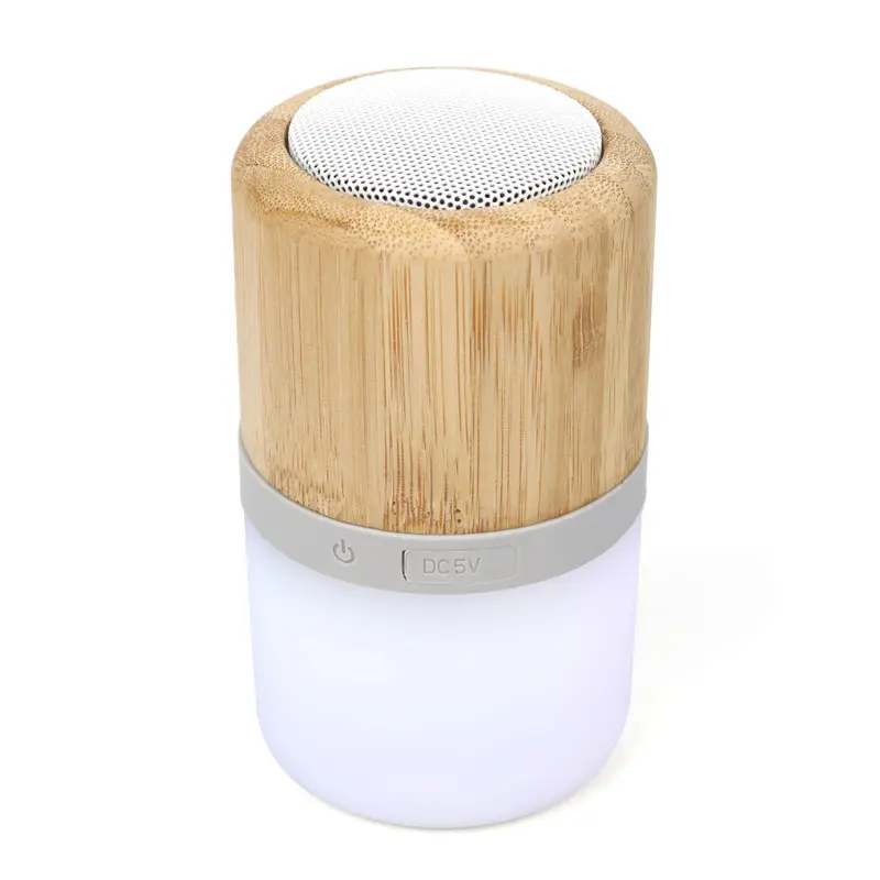 2021 Trending Portable Blue tooth speaker 7 colorful LED light lamp bamboo wireless speaker corporate gift