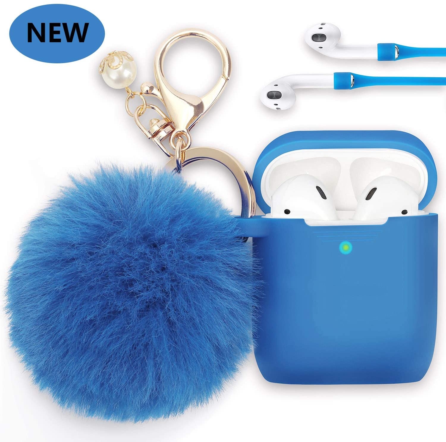 Защитный чехол для Airpods с защитой от падения, силиконовый чехол для Apple Airpods 2 и 1, чехол для зарядки с меховым шариком, брелок для ключей