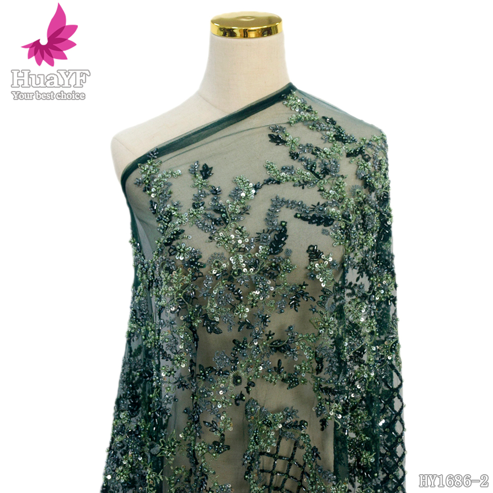 Newest African green color shining laces fabric for wedding events HY1686-2