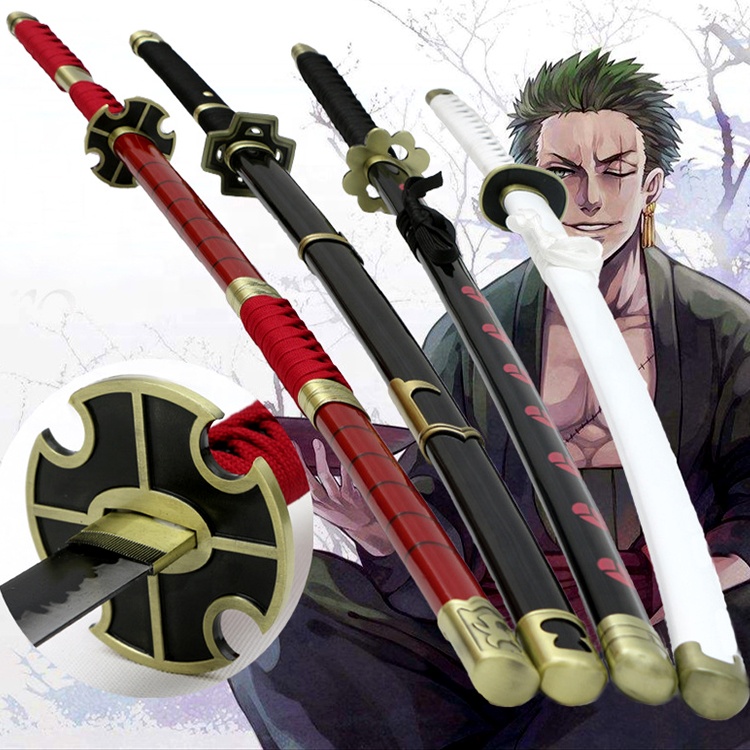 Popular anime Chinese hand made wooden One Piece Roronoa Zoro Anime Figure Cosplay Wood Prop Toy Talwar Swords Weapon