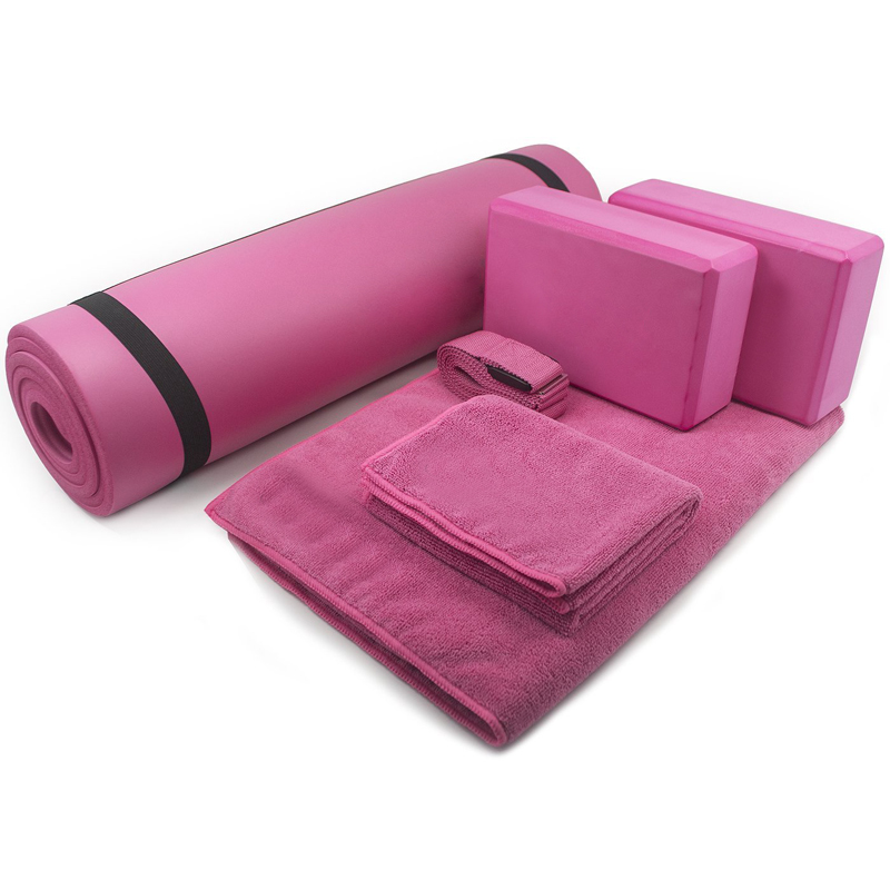 Custom Logo Yoga Pilates 7 Piece Set Of Yoga Mat Set With Carry Strap Yoga Blocks Towel Strap And Knee Pads