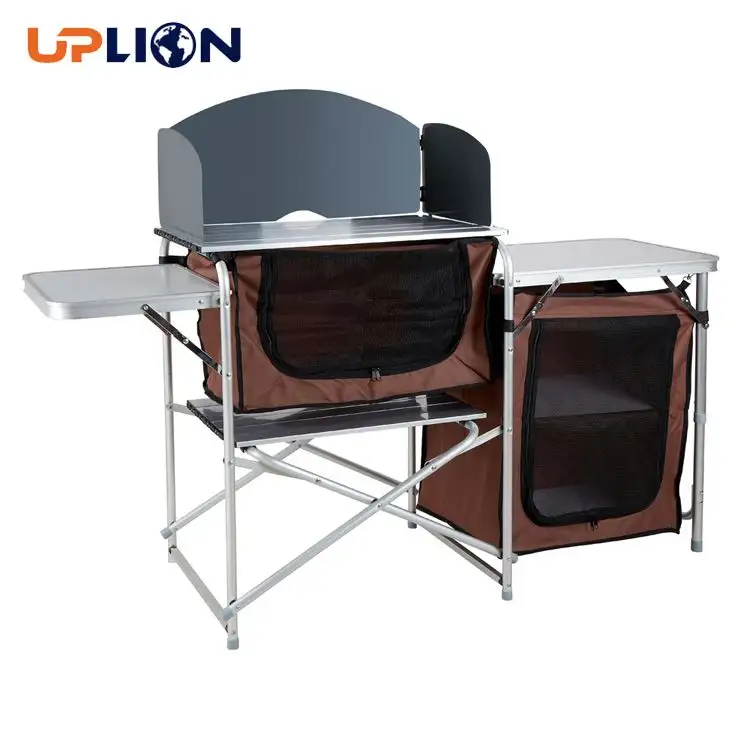 Uplion Outdoor Kitchen With Storage Rack Windproof Cover For Barbecues Parties Folding Cooking Portable Aluminum Camping Table