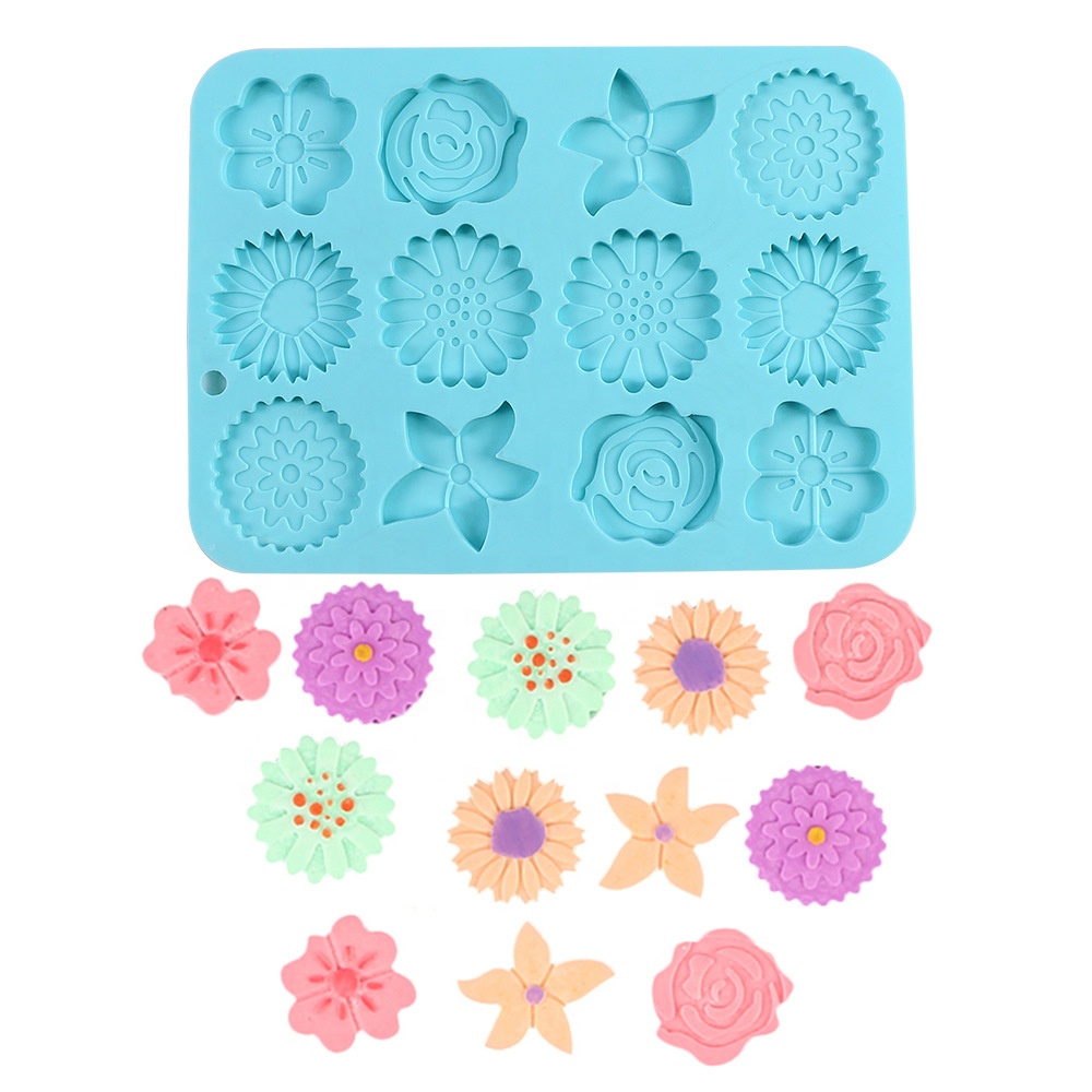 12 cavity different flower shapes cake mold candy chocolate moon christmas style silicone cake mold baking tools