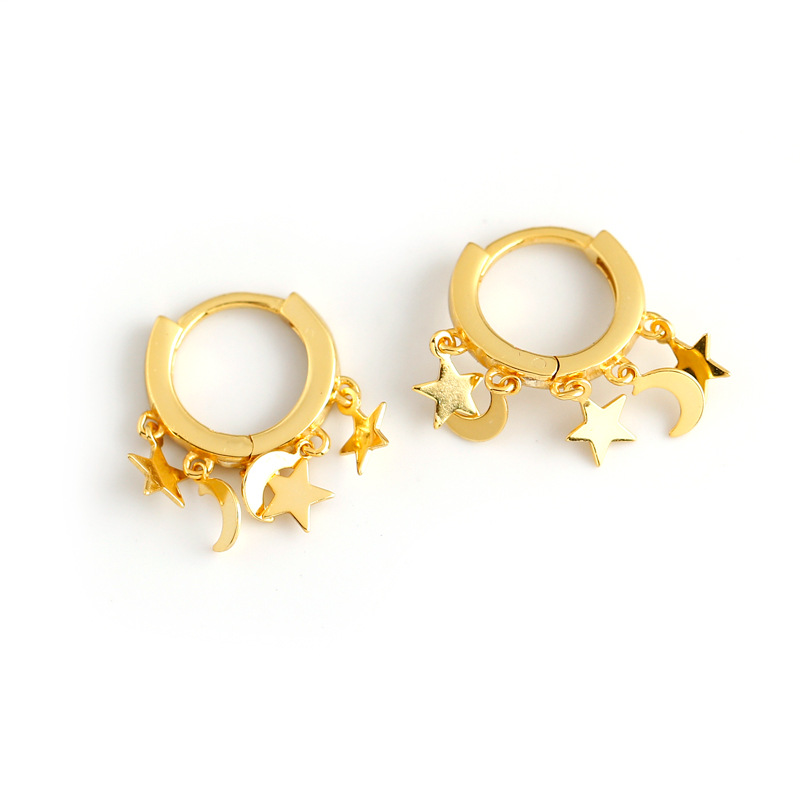 S925 sterling silver Stylish star moon earring 7BEADS round geometric mini cute drop pendant earrings jewelry for women