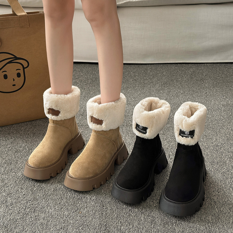 Women's Fashion Boots 2023 Winter New Round Toe Fashion Casual Warm Thick Sole Thick Heel Short Snow Boots Winter Boots Girls